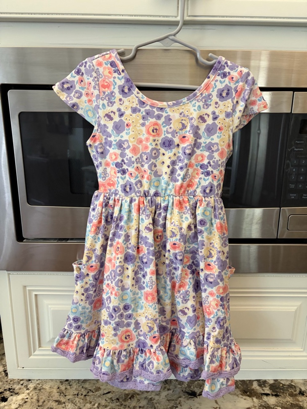 cheeky plum Lavender Floral Pocket Dress with Ruffle Hem